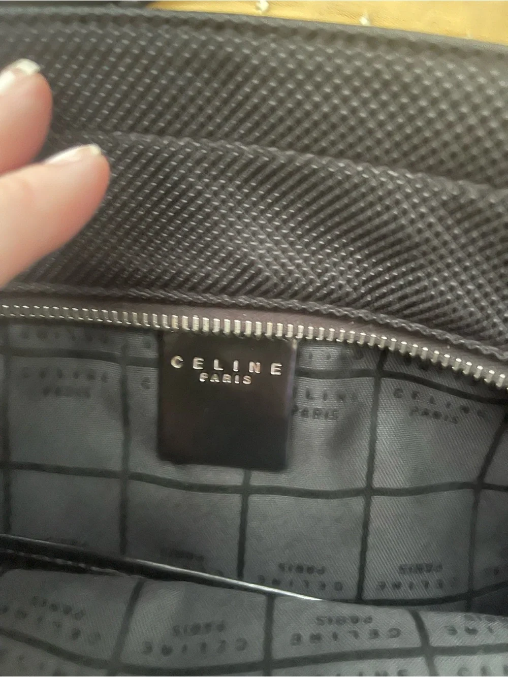 Celine Black Nylon  Tote with patent leather Trim